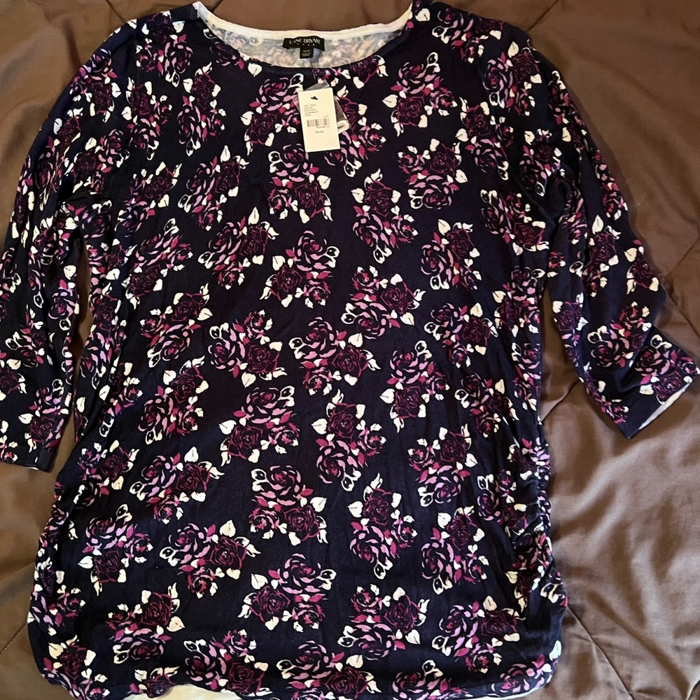 Lane Bryant lightweight 3/4 sleeve navy & purple floral sweater 14/16 NWT